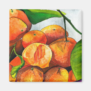 Mandarin orange watercolor fruit art magnet