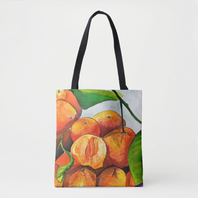 Mandarin orange watercolor fruit art tote bag (Front)