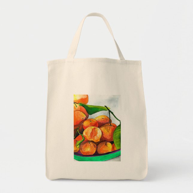 Mandarin orange watercolor fruit art tote bag (Front)