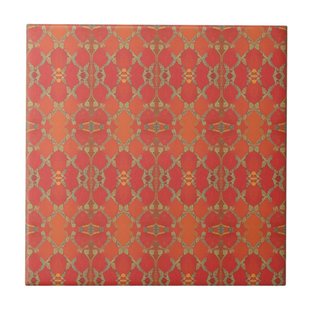 Mandarin pumpkin orange geometric art kitty voices ceramic tile (Front)