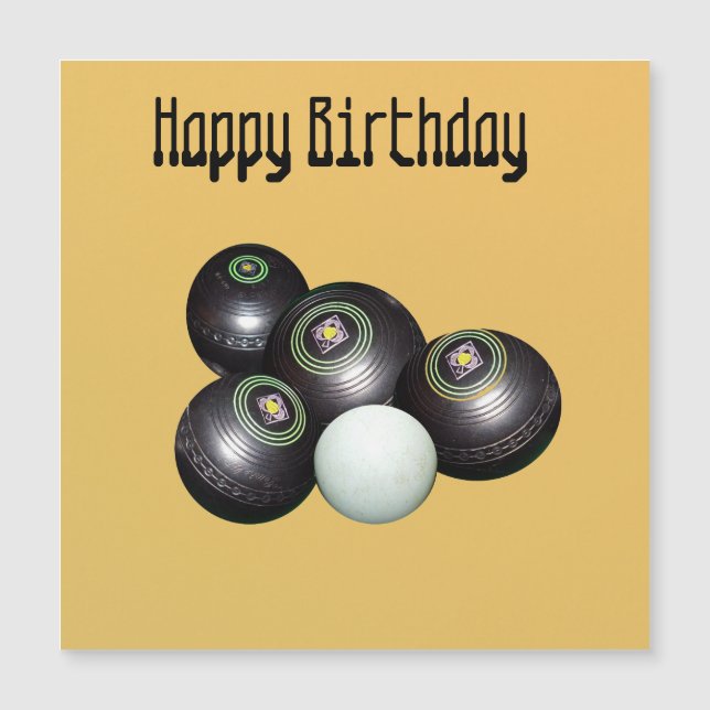 Mandarin Yellow Lawn Bowls Birthday, Magnetic Card (Front)