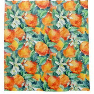 Mandarine Orange: Watercolor Retro Illustration Shower Curtain