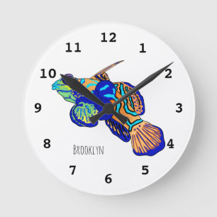 Mandarinfish cartoon illustration round clock