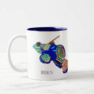 Mandarinfish cartoon illustration Two-Tone coffee mug