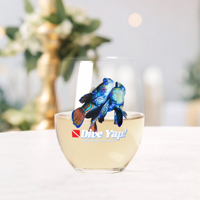 Mandarinfish couple  stemless wine glass (Insitu (Wedding))