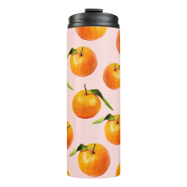 Mandarins Leaf Pink Seamless Pattern Thermal Tumbler (Front)