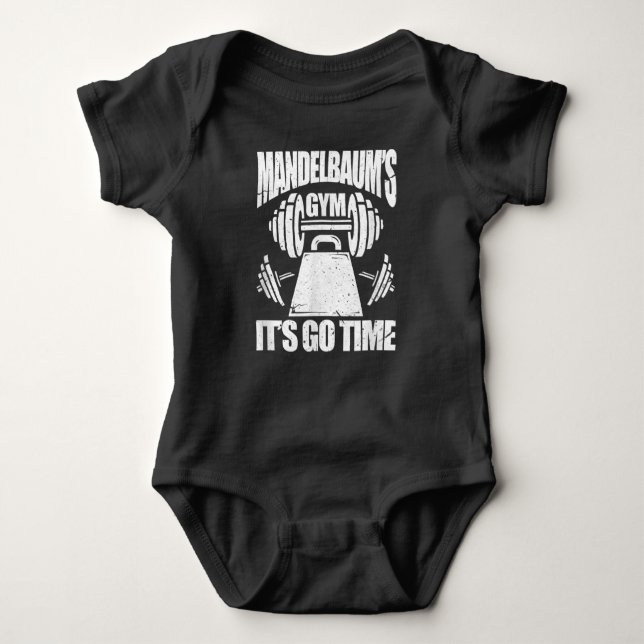 Mandelbaum's Gym Funny Bodybuilding Gym Workout Baby Bodysuit (Front)
