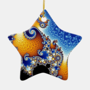 Mandelbrot Blue Double Spiral Fractal Ceramic Ornament