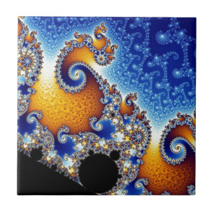 Mandelbrot Blue Double Spiral Fractal Ceramic Tile