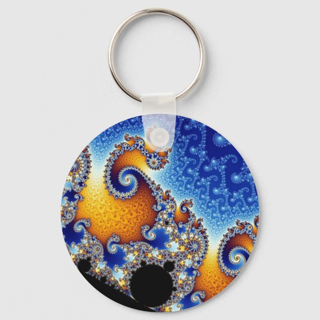 Mandelbrot Blue Double Spiral Fractal Key Ring (Front)