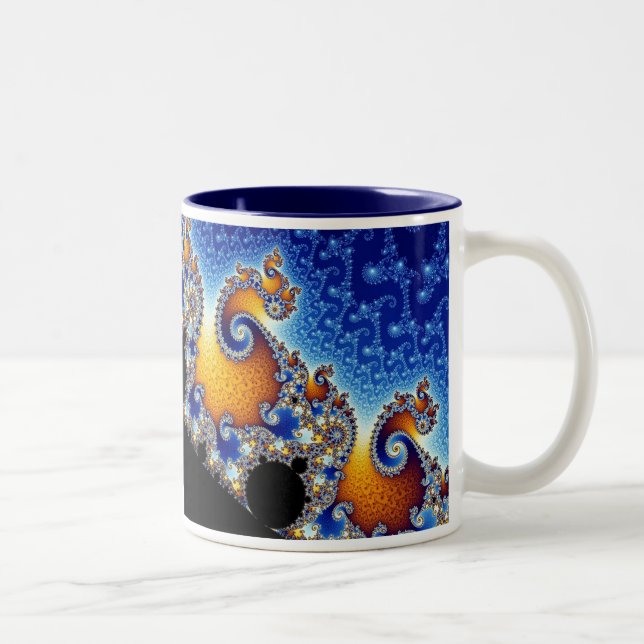 Mandelbrot Blue Double Spiral Fractal Two-Tone Coffee Mug (Right)