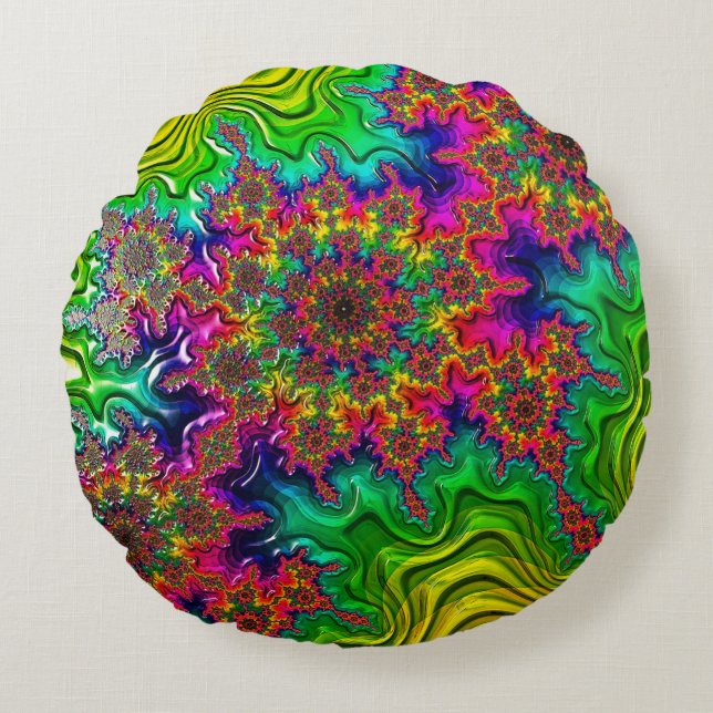 Mandelbrot Colour Explosion Round Cushion (Front)