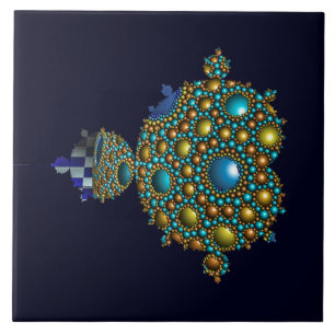 Mandelbrot Fractal Apollonian Sphere Blue Gold Ceramic Tile