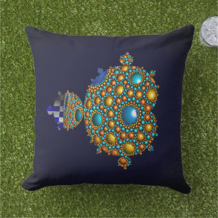  Mandelbrot Fractal Apollonian Sphere Blue Gold Cushion