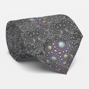 Mandelbrot Fractal Apollonian Sphere Grey Gold Tie