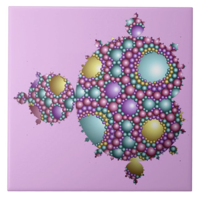  Mandelbrot Fractal Apollonian Sphere Pink Gold Ceramic Tile (Front)