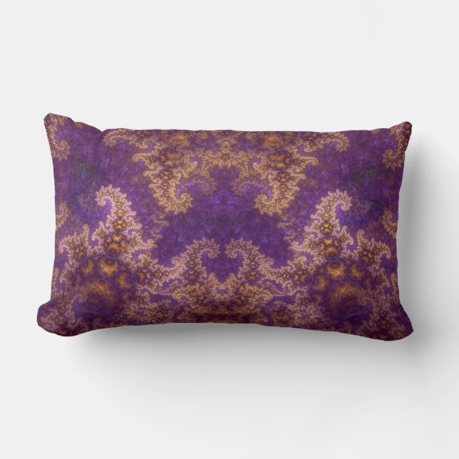 Mandelbrot Fractal Art Abstract Purple and Gold Lumbar Cushion (Front)