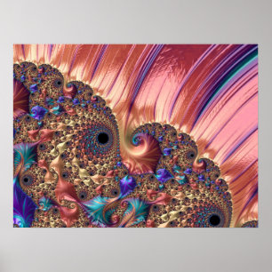 Mandelbrot Set Fractal Digital Art Pink & Gold Poster