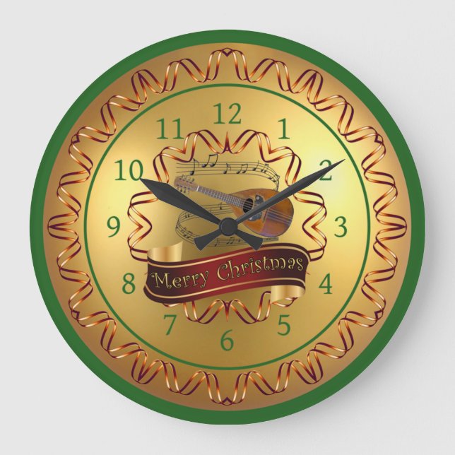 Mandolin 02~ Musical Scroll ~ “Merry Christmas”  Large Clock (Front)