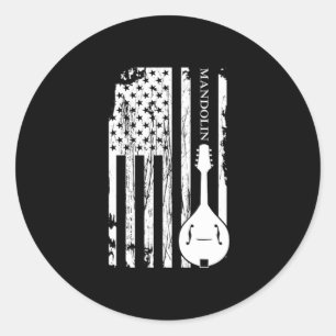 Mandolin American Flag Acoustic Music Band Gift Classic Round Sticker