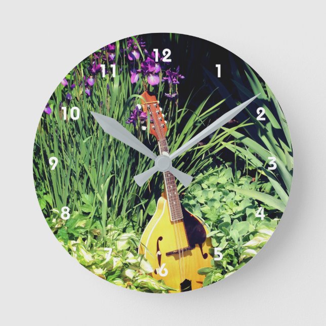 Mandolin And Iris Flower Garden   Round Clock (Front)