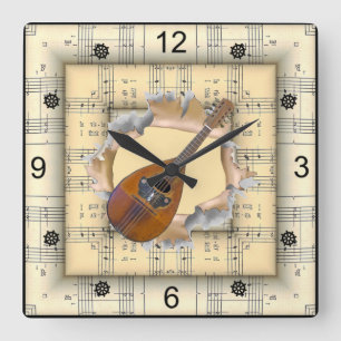 Mandolin ~ Breaking Through Strange Sheet Music ~ Square Wall Clock