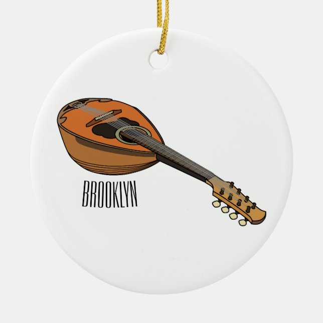 Mandolin cartoon illustration ceramic ornament (Front)