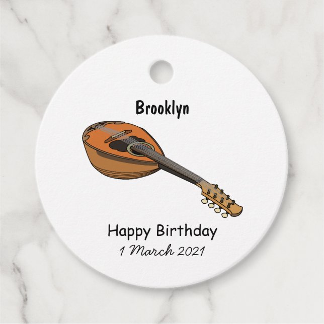 Mandolin cartoon illustration favour tags (Front)