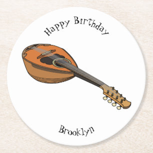 Mandolin cartoon illustration round paper coaster
