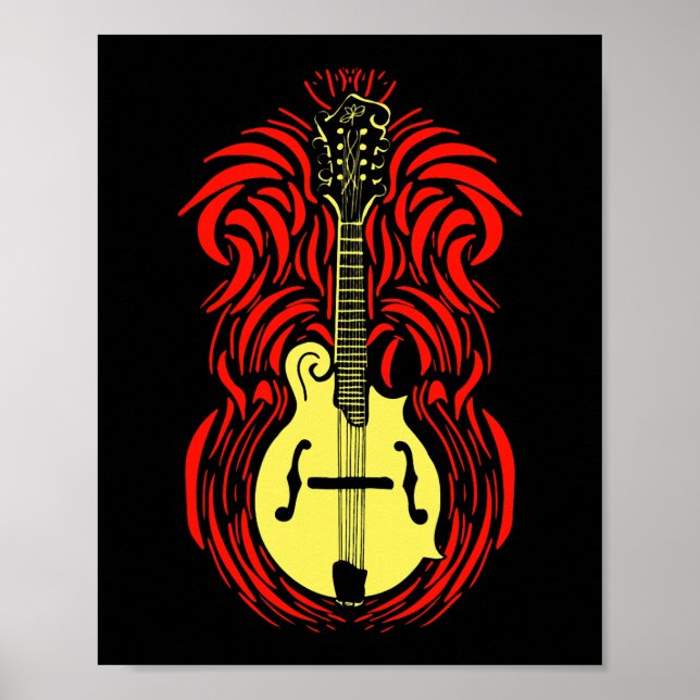 Mandolin Fire Vintage Bluegrass Music Graphic Poster (Front)