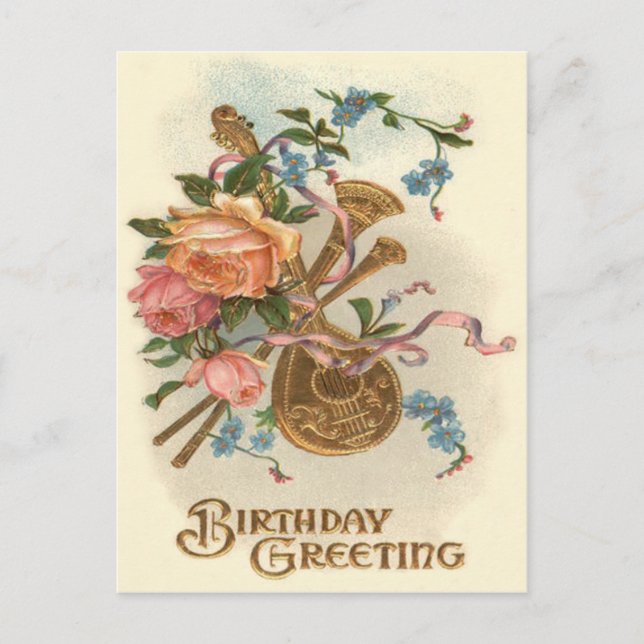 Mandolin Horns Roses Forget-Me-Not Postcard (Front)
