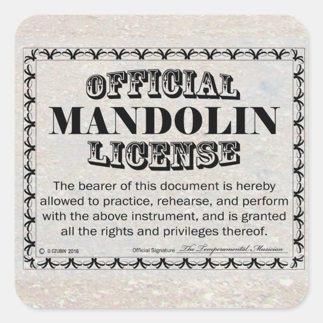 Mandolin License Square Sticker (Front)