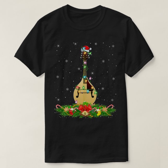 Mandolin Lover Music Lover Lighting Xmas Santa Man T-Shirt (Design Front)