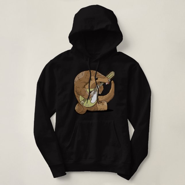Mandolin Lover Pangolin playing Mandolin Hoodie (Design Front)