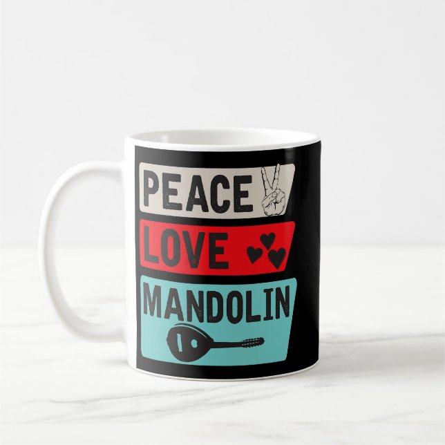 Mandolin Lover Peace Love Mandolin Bluegrass Music Coffee Mug (Left)