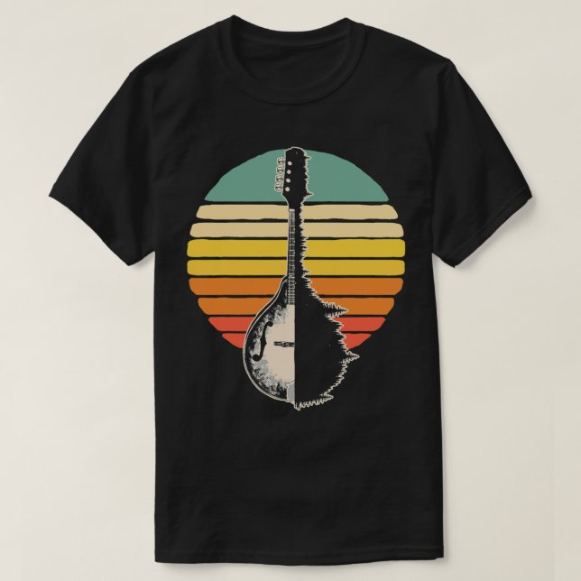 Mandolin Lover Trees Reflection 80s Retro Sunset B T-Shirt (Design Front)