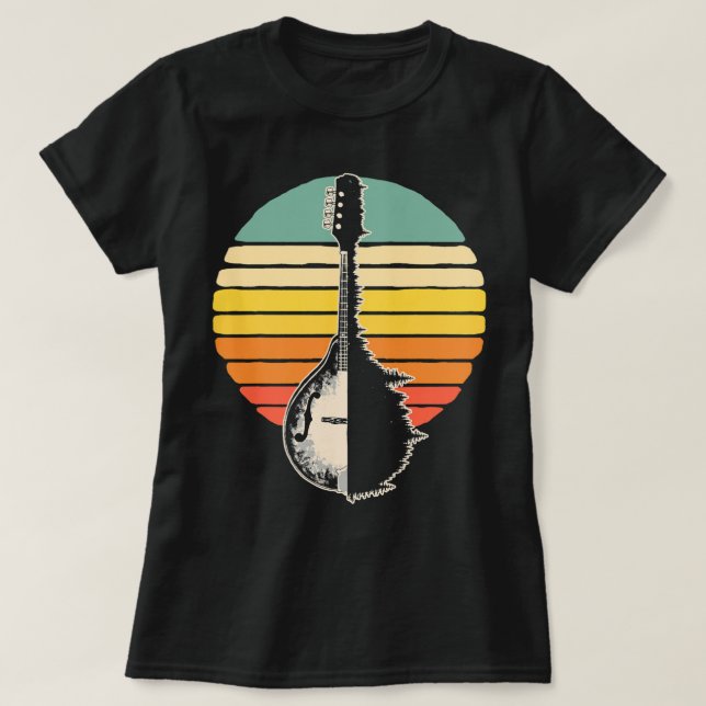 Mandolin Lover Trees Reflection 80s Retro Sunset B T-Shirt (Design Front)