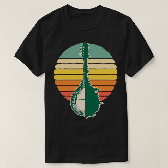 Mandolin Lover Trees Reflection 80s Retro Sunset B T-Shirt (Design Front)