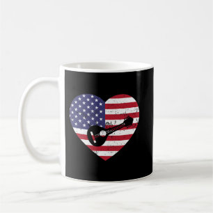 Mandolin Lover USA American Flag Heart Mandolin Mu Coffee Mug