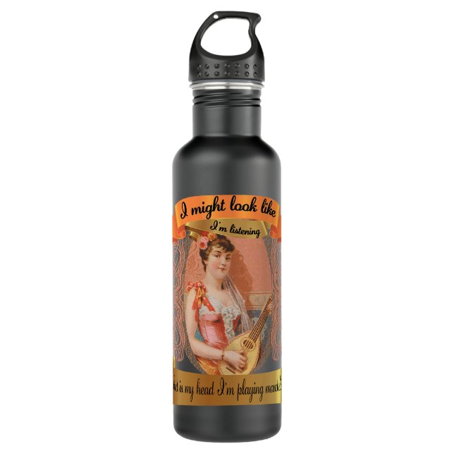 Mandolin Lover Womens but in my thoughts Im playin 710 Ml Water Bottle (Front)