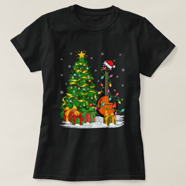 Mandolin Music Lover Matching Santa Hat Mandolin C T-Shirt (Design Front)