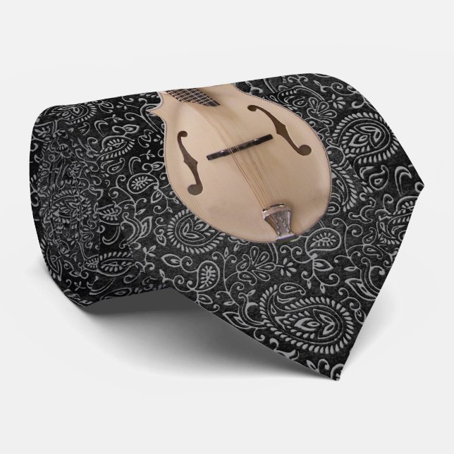 MANDOLIN ON BLACK ENGRAVE TIE (Rolled)