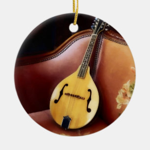 Mandolin on Couch Ceramic Ornament