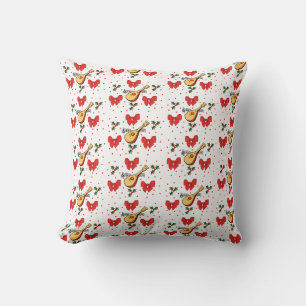 Mandolin Red Bows Holly Leaves Berries Pattern Cushion