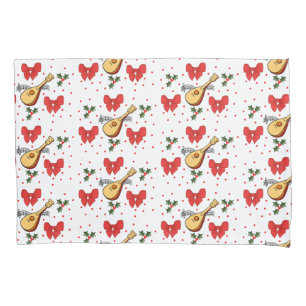 Mandolin Red Bows Holly Leaves Berries Pattern F Pillowcase