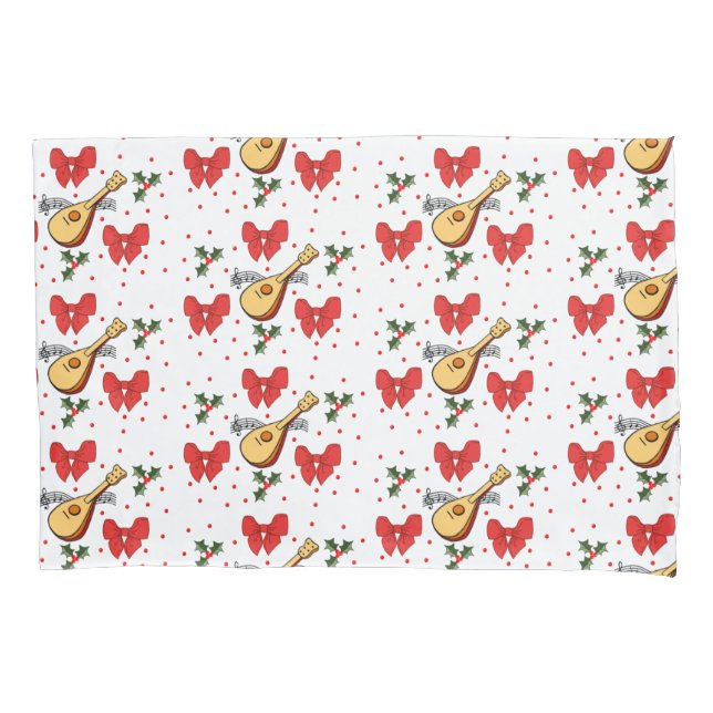 Mandolin Red Bows Holly Leaves Berries Pattern F Pillowcase (Front-Left)