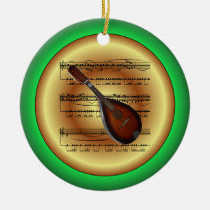 Mandolin~Sheet Music~Red/Green/Gold~Christmas~ Ceramic Ornament