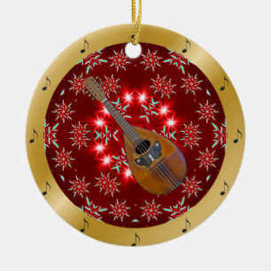 Mandolin ~ Silver ~ Red~ Gold ~ Christmas ~ Ceramic Ornament