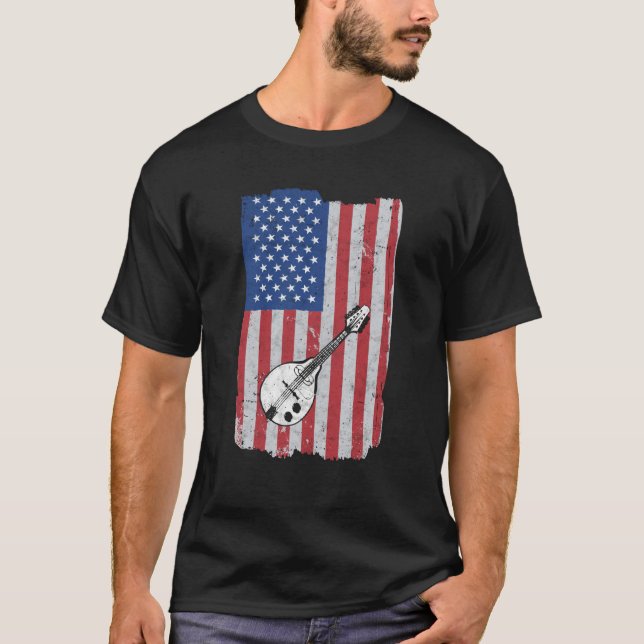 Mandolin Usa Flag Mandolin Player Mandolinist T-Shirt (Front)