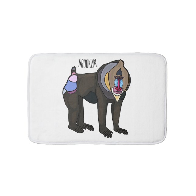 Mandrill cartoon illustration bath mat (Front)